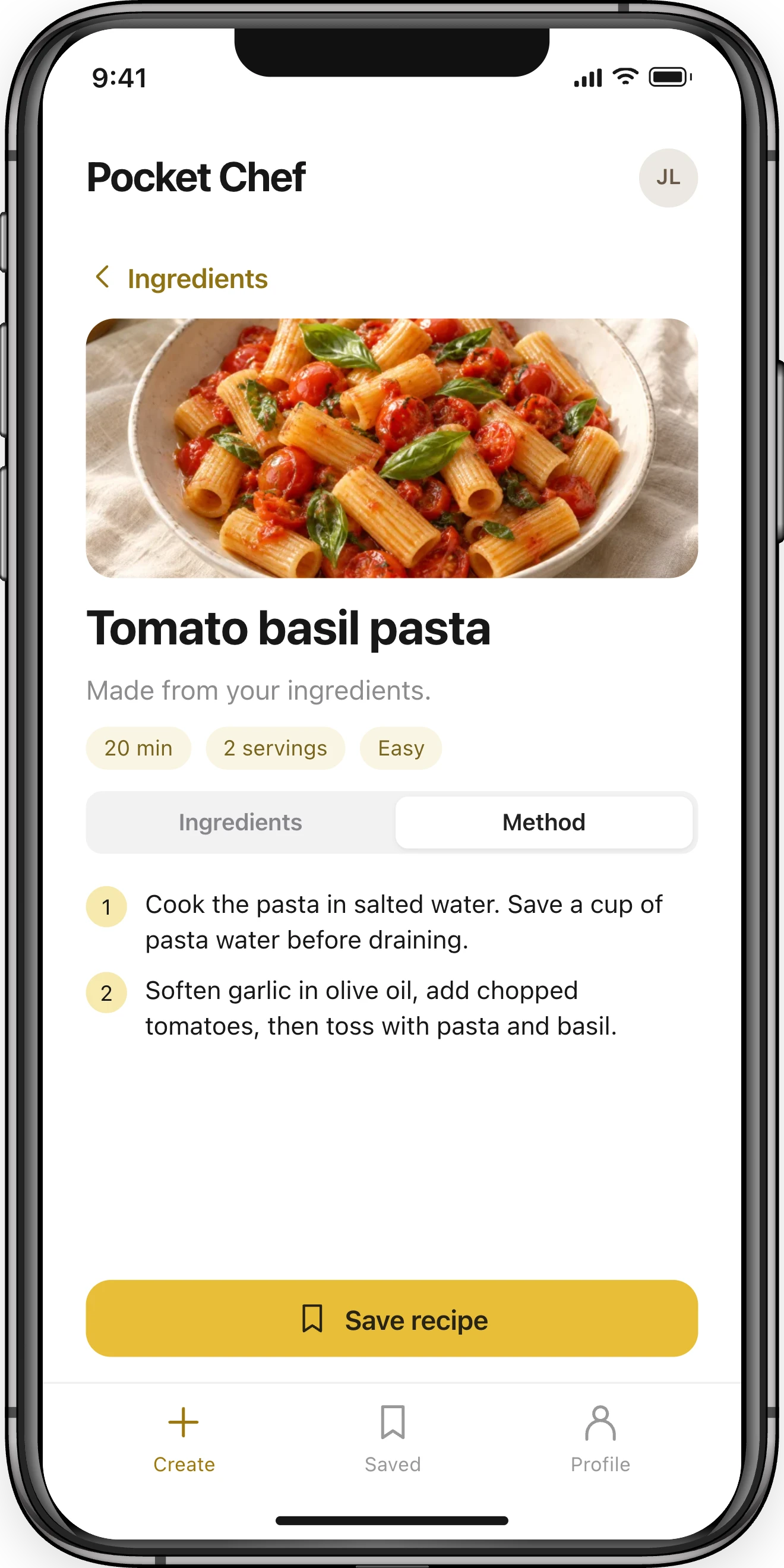 Pocket Chef recreated native recipe preview